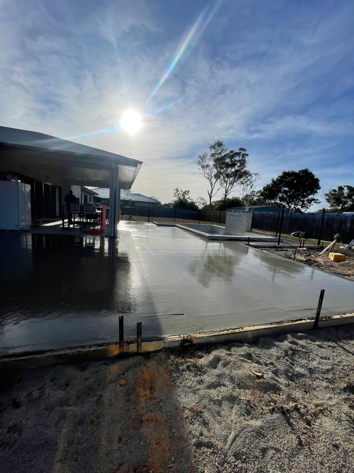 Commercial concrete pour with mixer truck on site