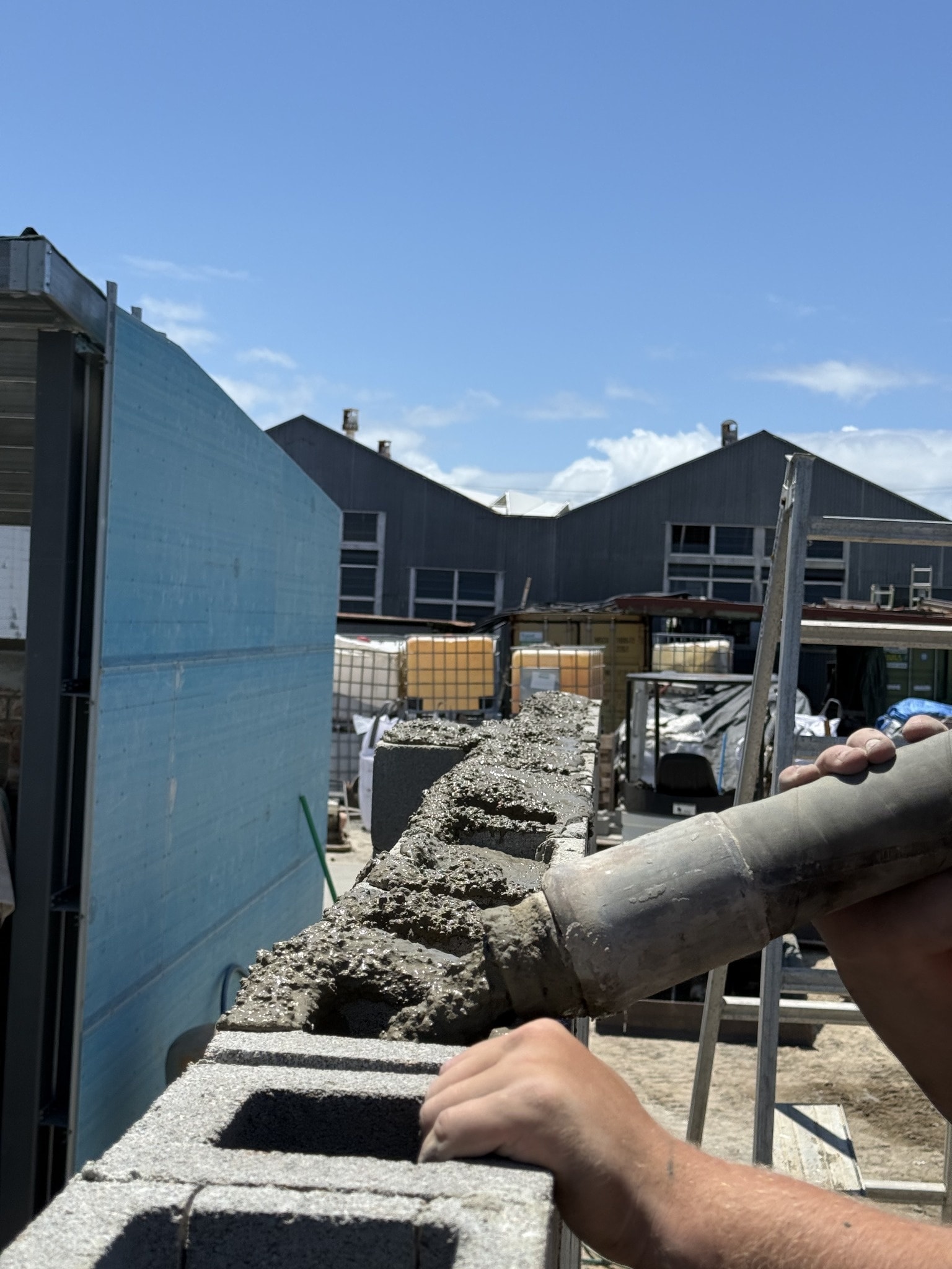 Residential concrete slab with fresh pour